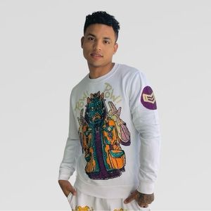 Men’s Tolga Kisa POW POW White Rhinestone Fashion Crewneck